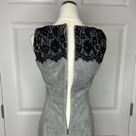 Calvin Klein Grey Faux Suede Lace Sleeveless Sheath Fitted Midi Dress Size 4 - Picture 12 of 13